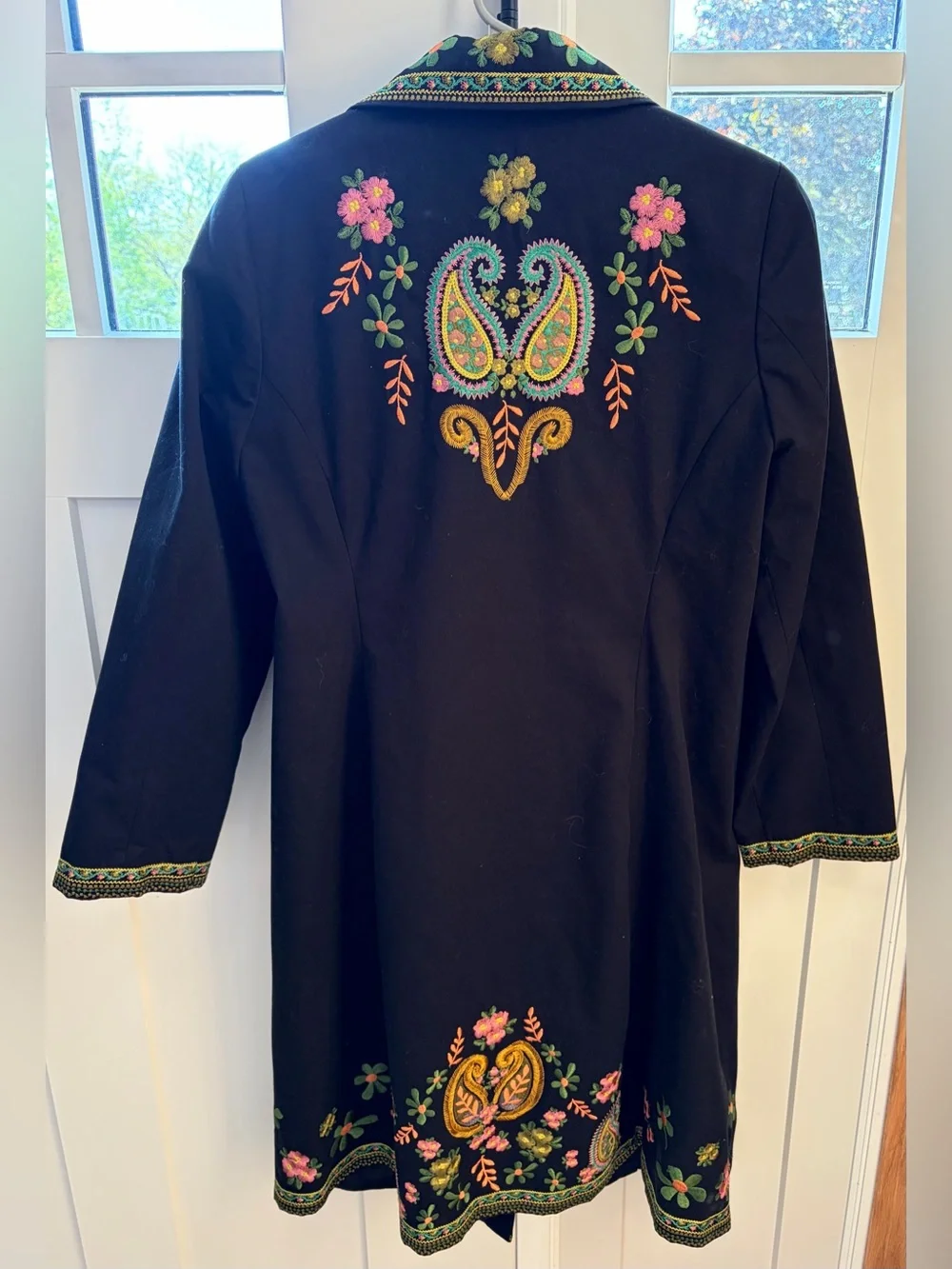 Johnny Was Black Jacket Duster Pink Yellow and Green Floral Embroidery Coat $399 - Picture 4 of 8